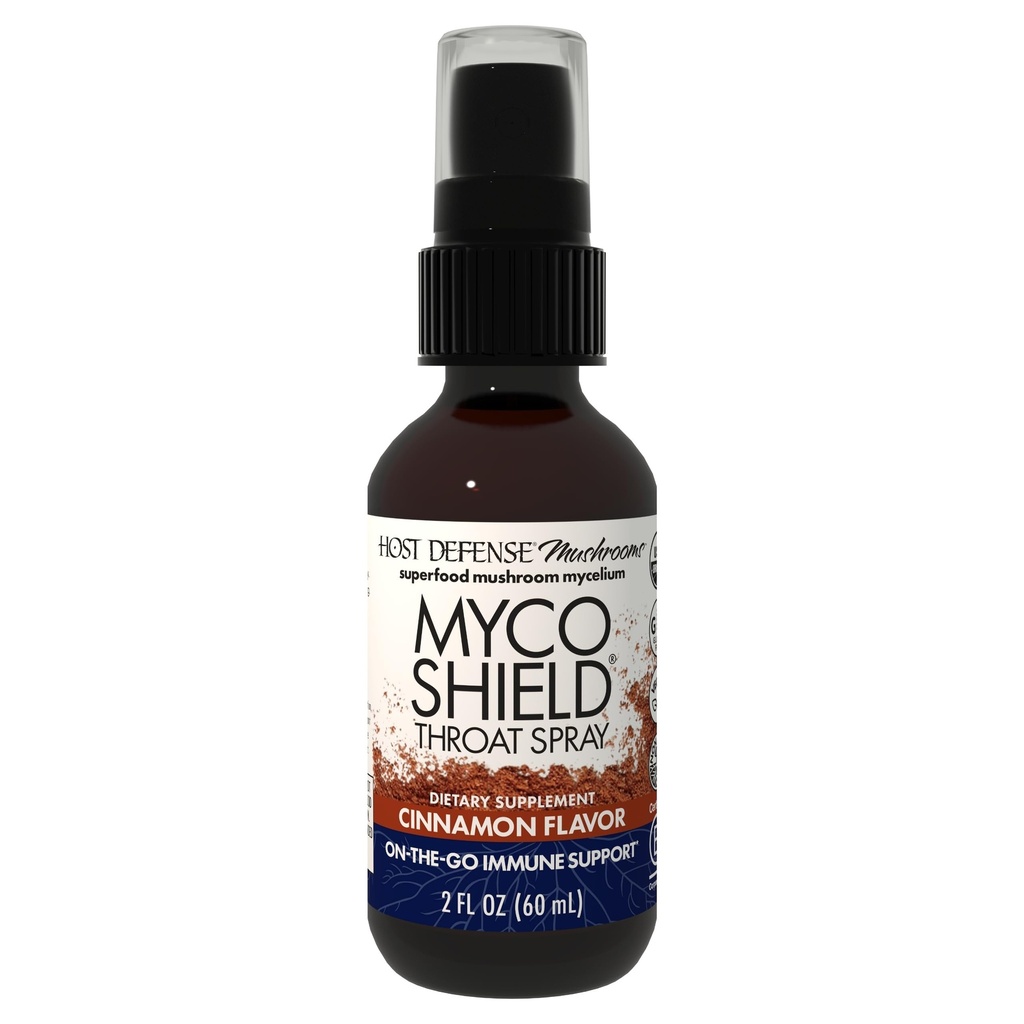 Isäntäpuolustus MycoShield Kurkkusuihke - Immuuniterveyden tuki - Ruokavalion sieni täydentää Chaga, Reishi, Turkki Tail & More - On-The-Go Immuuni tuki - Kanelimaku, 2 fl oz (142 tarjoilua) *
