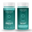 Iwi Omega-3 Minis & Heart Omega-3 Bundle, 30 Tarjoilua, Vegan Plant-Based Algae Omega 3, Krill & Fish Oil Alternative, No Fishy Aftertaste