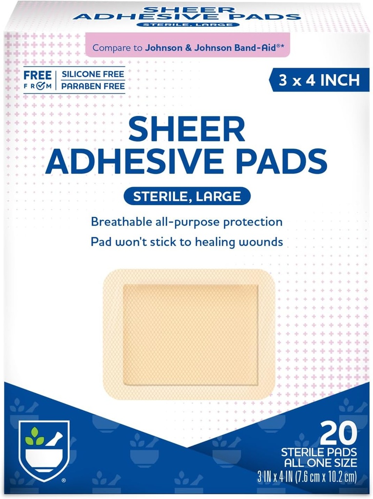 Rite Aid Sheer Adhesive Bandages with Sterile Non Stick Pad, 3" x 4" - 20 Count ... Haavanhoito/Ensimmäinen aputarvikkeet ...