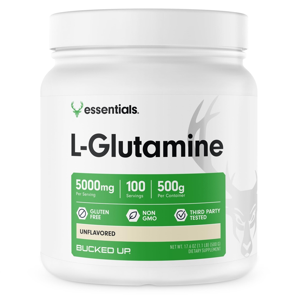 Bucked Up L-Glutamine 500g Powder, Gluten-Free, Non-GMO, Unflavored (100 portioner)