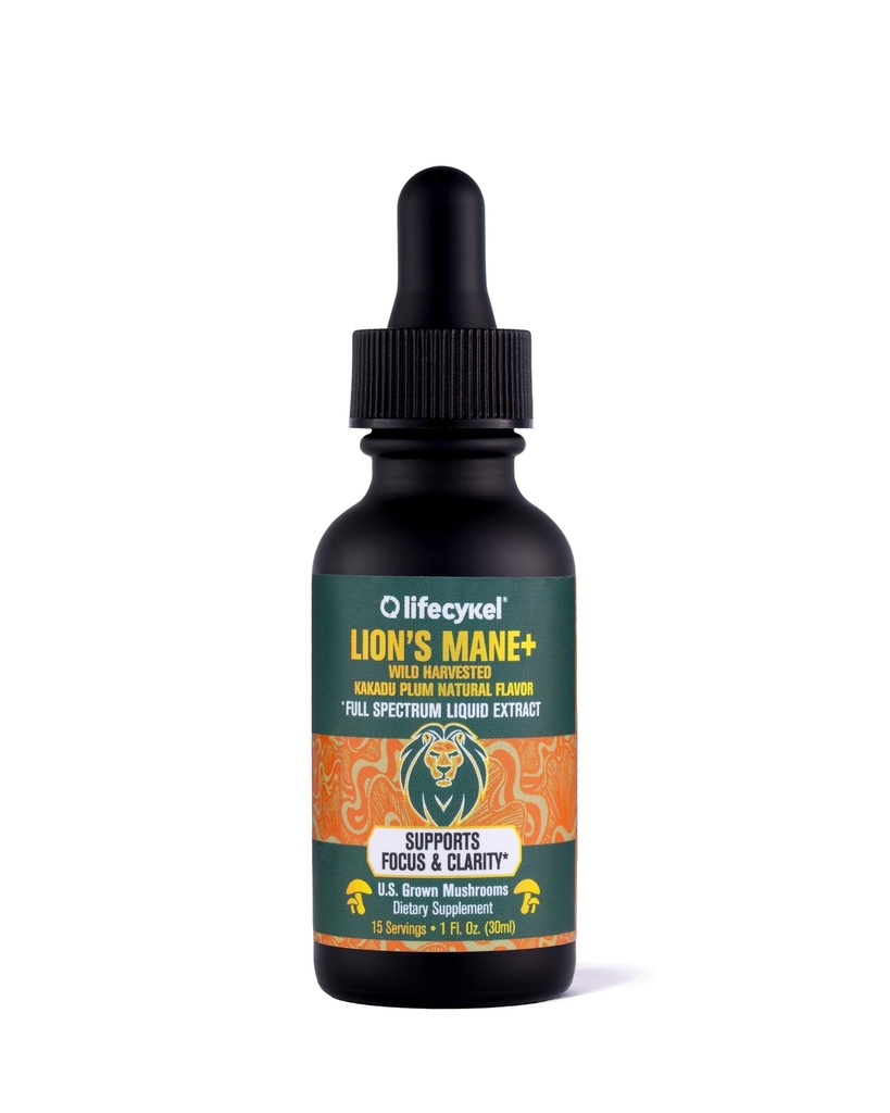 Life Cykel - Lion's Mane Mushroom Extract Kakadu Plum - Brain Booster Nootropic varten Muisti, Focus & REM Sleep - Ei-GMO, Organic Mushroom Tincture - 1 Fl Oz (15 Servings)