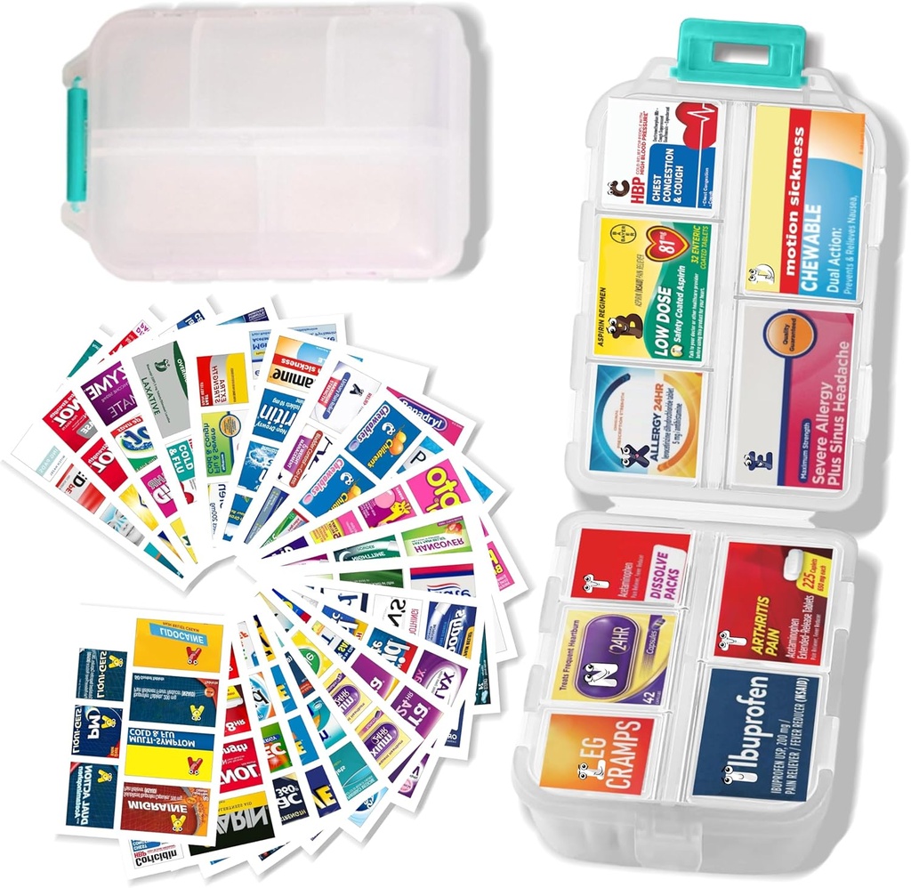 Suuri pilleri Organizer lääkkeiden etiketit - 7 päivän matka päivittäin kontti, Mini lääkkeiden säilytys tapauksessa (valkoinen, 161 Labels)