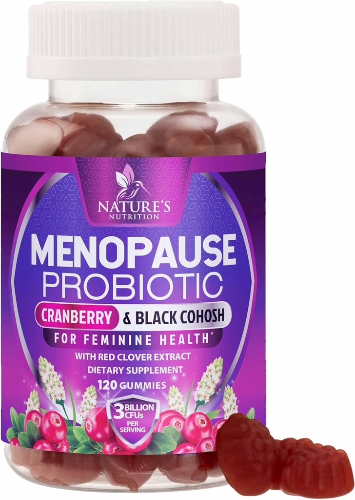Vaihdevuodet Lisäravinteet naisille - 3 miljardia PMY Natural Menopause Relief lievät kuumat Flashs & Night Sweats, PH, emättimen terveys Tuki Probiootit naisten Gummy, Probiootti täydentää - 120 Gummies