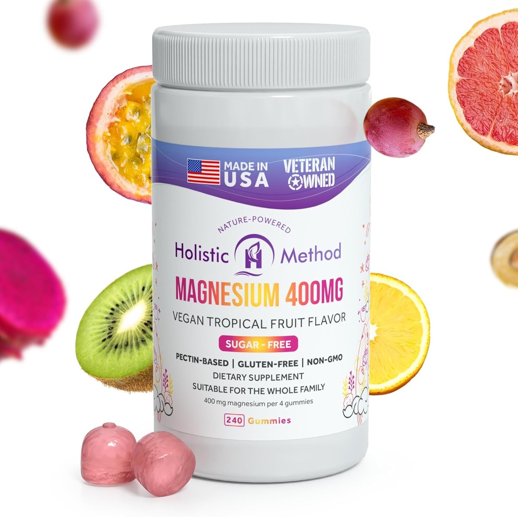 Magnesium Citrate Gummies - Sugar-Free, Vegan och icke-GMO för bättre sömn och avkoppling - No Sugar Alkohol - Magnesium Supplement för vuxna, tonåringar och barn - Tropisk frukt - 240 Chews