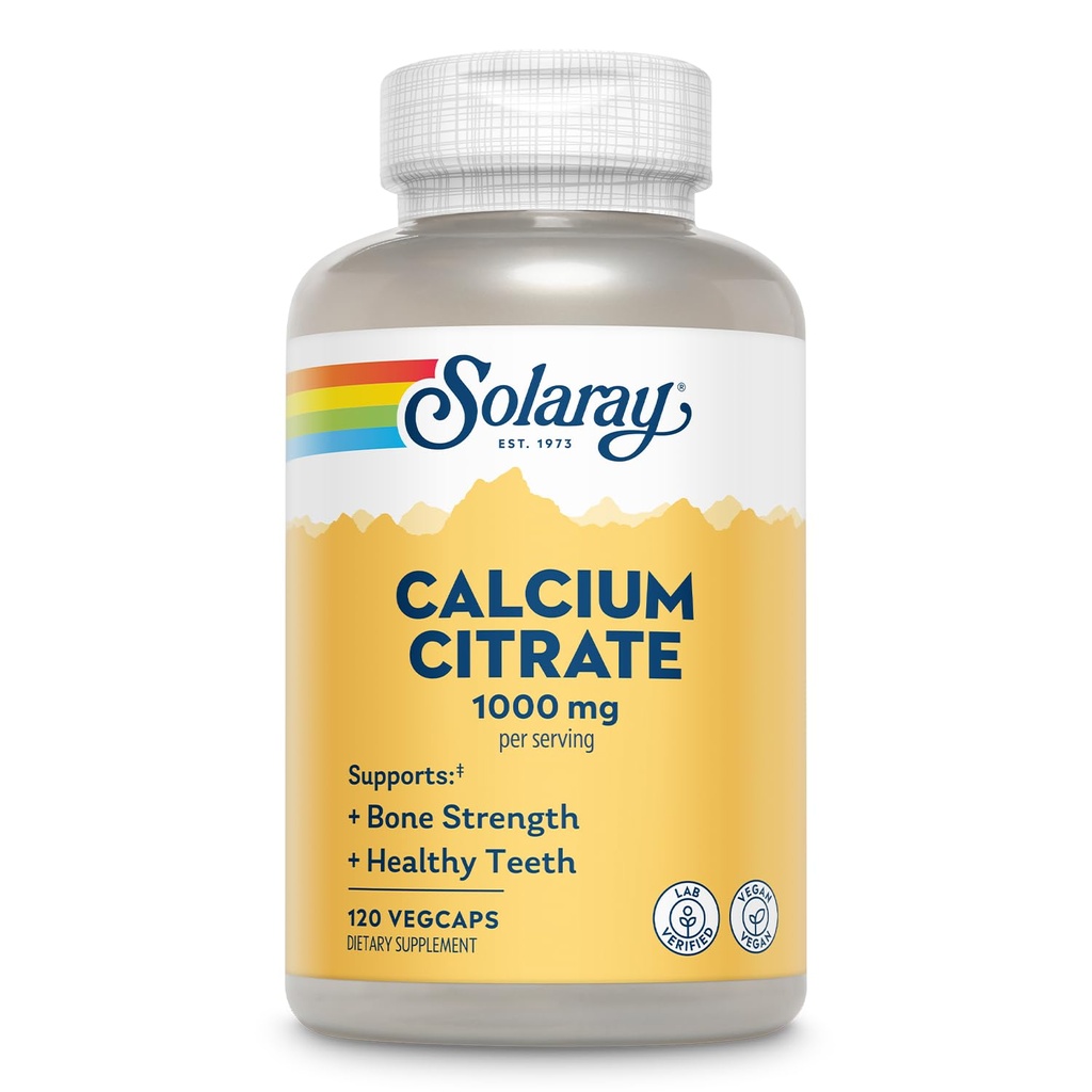 Solaray kalsiumsitraatti 1000 mg - kelated kalsium täydentää - tukee luun vahvuus ja terveet hampaat - Helppo kaivaa - 60 päivän takuu, vegaaninen - 30 tarjoiluja, 120 VegCaps