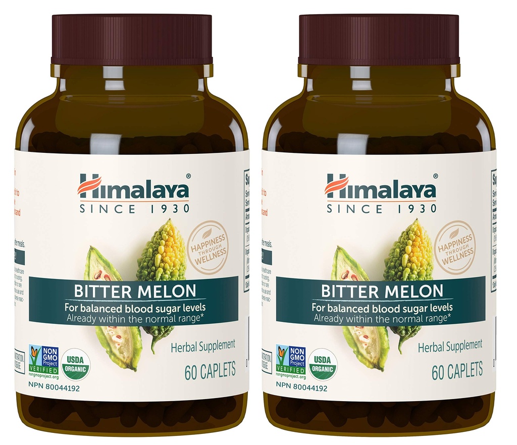 Himalaya Organic Bitter Melon - Herbal Glucose Metabolia Support - USDA Organic, ei-GMO, Vegan, Gluteeniton, Additive Free, 660 mg, 60 Caplets (Pack of 2)