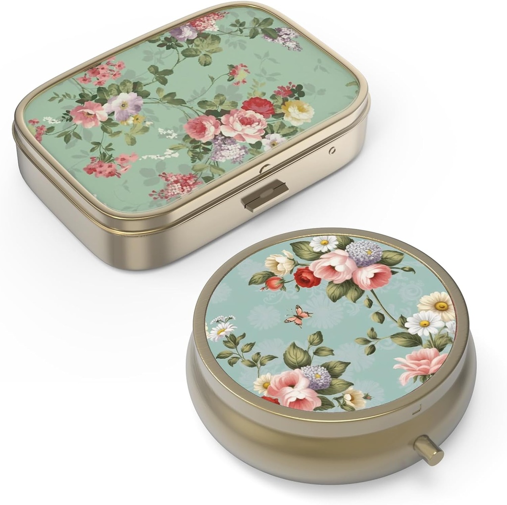 Pilleri Case Pillerilaatikko Mirror Retro Pieni pilleri tapauksessa laukku tai tasku Pronssi pillerilaatikko tai vitamiinit, kalaöljy, lisäravinteet, pilleri sisältää matkalahjat(2PCS)