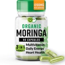 Organic Moringa, Nutrient-Dense Antioksidantti tuki C-vitamiini, A, E, kalsium, kalium, rauta, magnesium, proteiini & aminohapot Hydraation & Energy, Vegan, 1200 MG per Serving, 90 CT