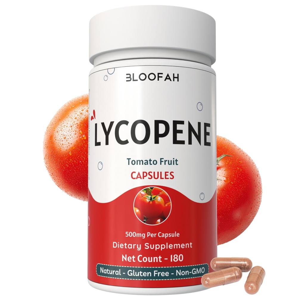 Tomaattijauhekapselit 500 mg - 180 Count (Lycopene) Natural Carotenoid Supplement for Health and Wellness Support 