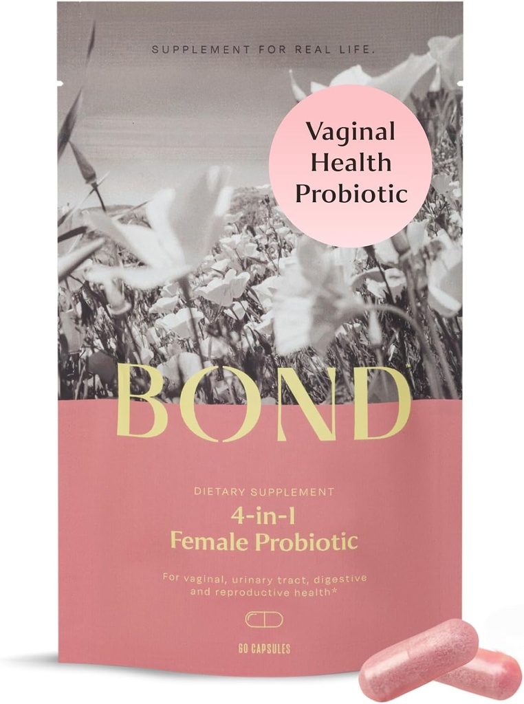BOND 4-in-1 emätinprobiootit naisille emättimen Flora, Odor Control, Hiiva & pH Balance for Women - Daily Lactobacillus Formula (5 miljardia PMY), prebiootit & karpalo, 60 kapselia (2/päivä)