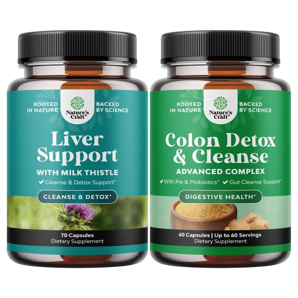 Bundle of Liver Cleanse Detox & Repair Complex och Colon Cleanser & Detox - Herbal Liver Support Supplement med Silymarin Milk - Lactobacillus Acidophilus Probiotic Supplement Body Cleanse