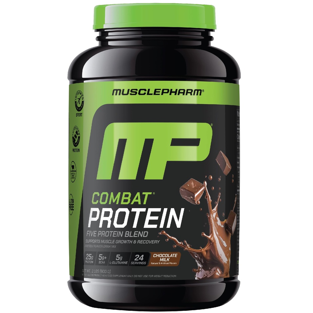 MusclePharm Combat Protein Powder, Chocolate Milk Flavor, Polttoaineet Lihakset tuotteliaisiin harjoituksiin, 5 proteiinilähteet mukaan lukien Whey Protein Isolate & Egg Albumin, Gluteeniton, 2 lb, 24 tarjoilua