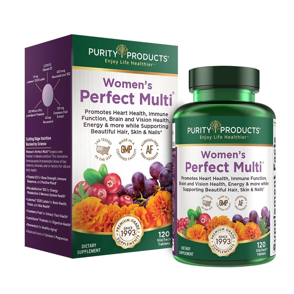 Puhtaus Tuotteet Naiset's Täydellinen Multi Balanced Multivitamiini - Tukee Virtsan Tract Health, Immune, Bone + Lihas, Hiukset, iho, kynnet, Elite Probiootti Ruoansulatuselimistö + More - 120 tablettia