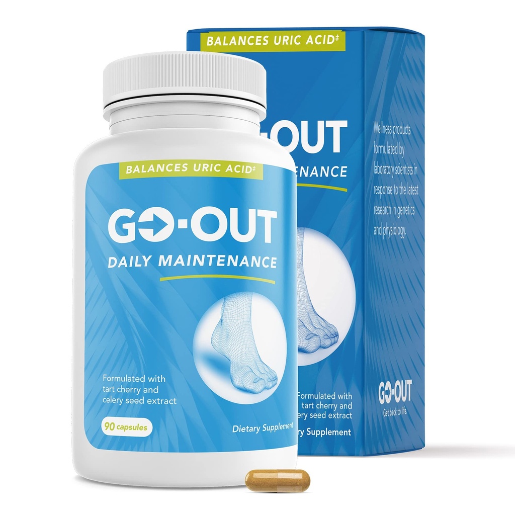 Go Out Daily Maintenance - Natural Uric Acid Support med Tart Cherry, Celery Seed och Turmeric - Vegan, Non-GMO, Gluten-Free Supplement för Joint Comfort och Healthy Kidney Function 90 Capsules