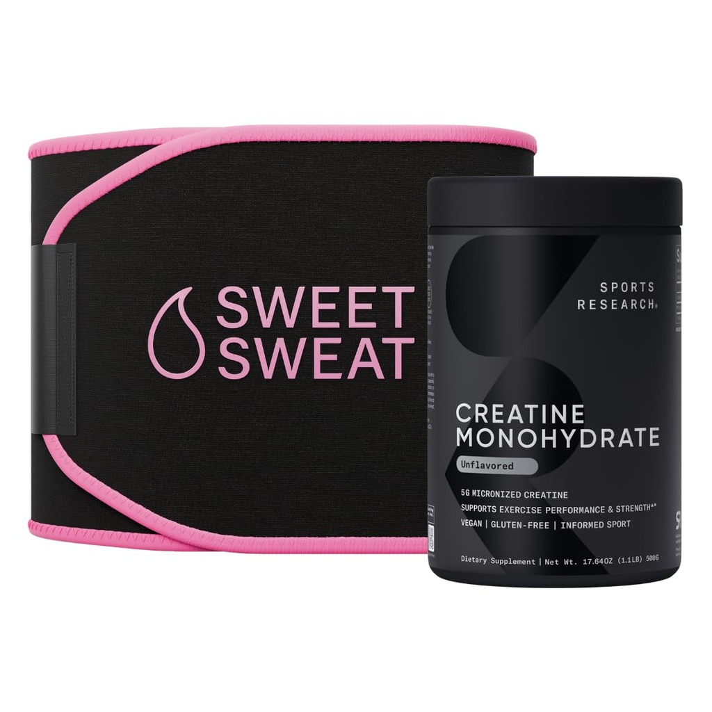 Sports Research® Training Performance Pack - Creatine Monohydrate och Sweet Sweat Waist Trimmer (Black/Pink, Medium)