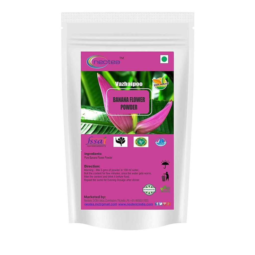 Neotea Musa Flower Powder | Vazhaipoo Powder | Organic Banana Flower Powder | Rik i Fiber | Gluten-Free, Vegan Superfood | Perfekt för Smoothies, Baking och Cooking | 100% Naturlig, icke-GMO 300 GM