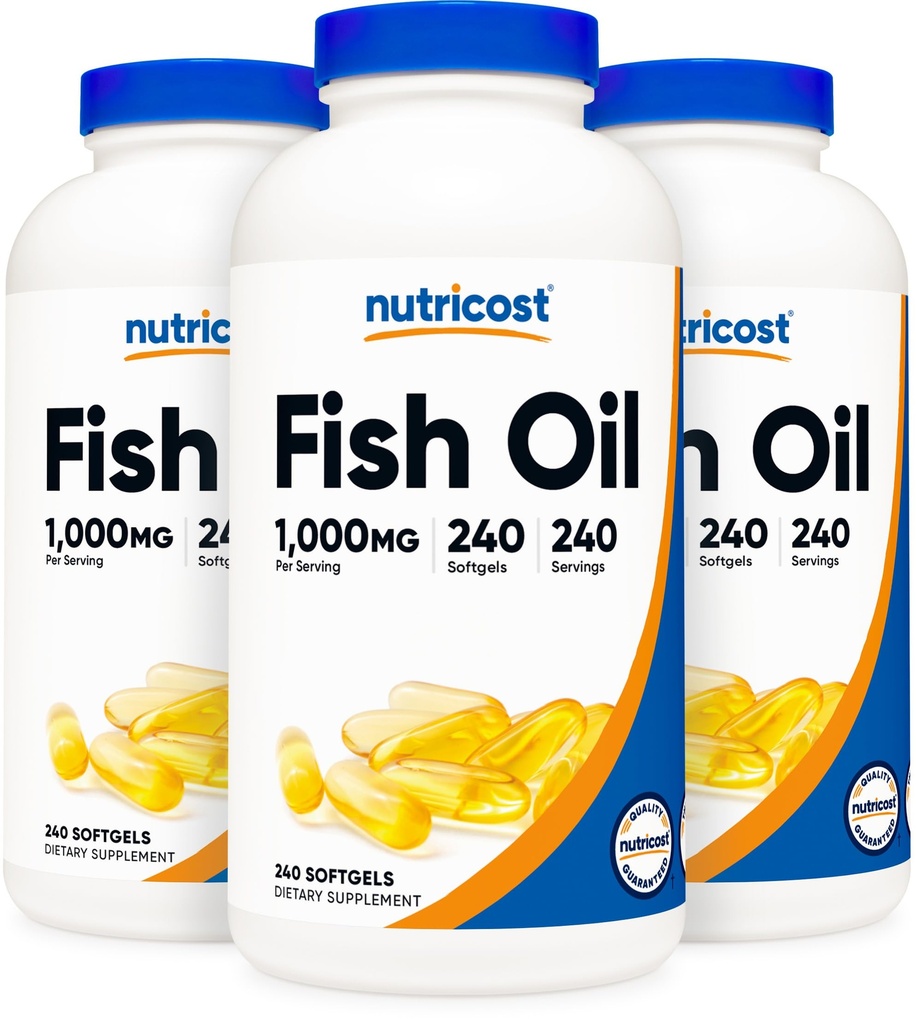 Nutricost Kalaöljy 1000 mg (560 mg Omega-3), 240 Softgels (3 pulloa)