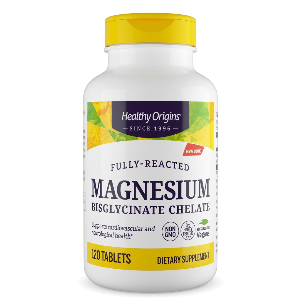 Friska Origins Magnesium Bisglycinate Chelate (Non-GMO, Gluten Free, Cardiovascular Support, Bone Support, Neurological Support, Vegan), 120 tabletter