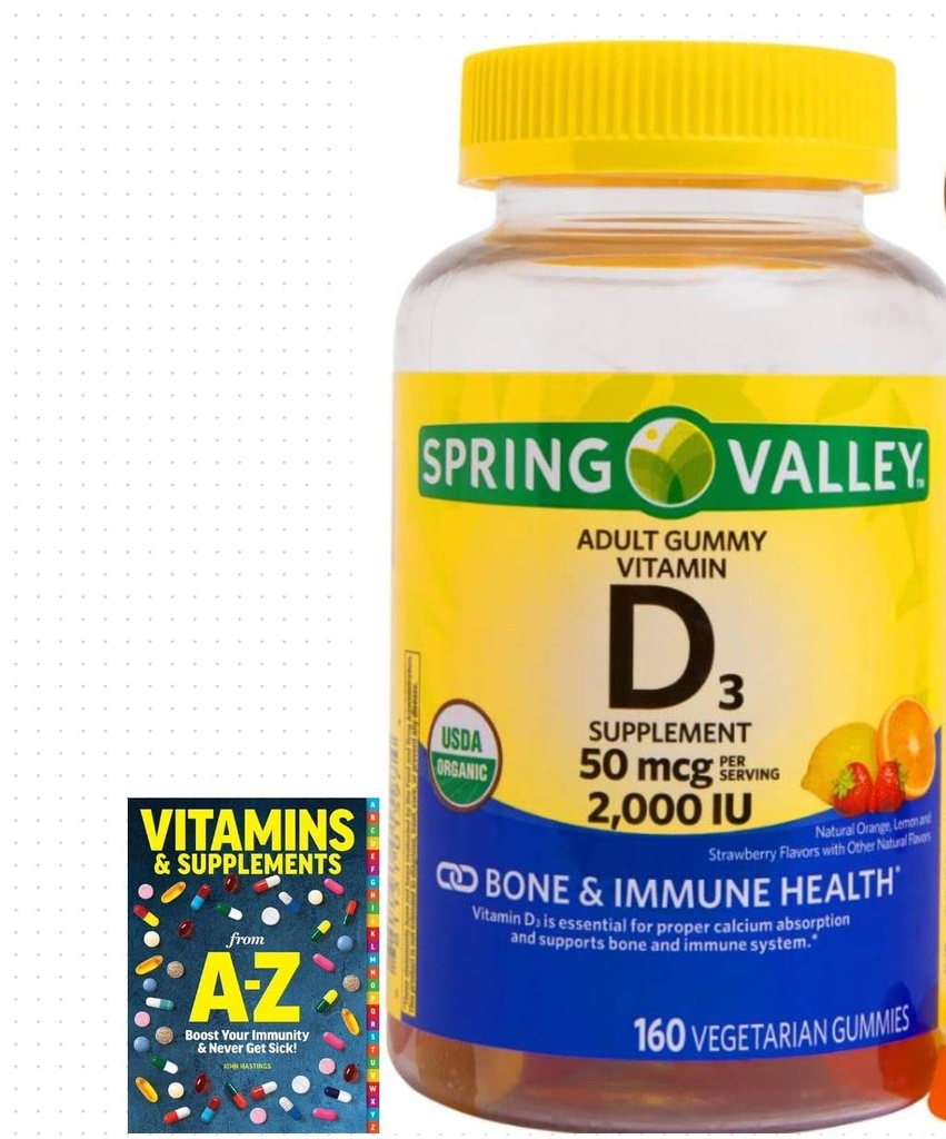 Spring Valley Vegetarian Vitamin D3 Gummies, 2000 IE, 50 mcg, 160 Ct+Better Guide Vitamins Supplements Book Free Include (Cannot Sold Separately)