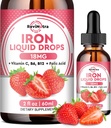 Liquid Iron Supplement for Women, Miehet & Kids, Liquid Iron Drops Folate, C-vitamiini, B6, B12 for Anemia, Punainen verisolu, energiatuki, Mansikka maku, 2 Fl Oz