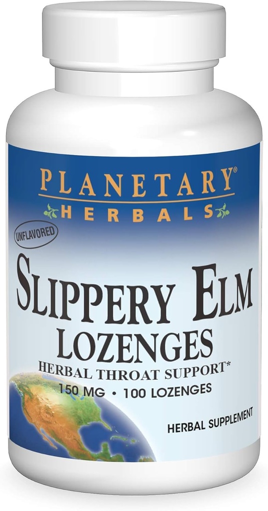 Planetaarinen kasviperäisten Slippery Elm Lozenges, kasviperäisten kurkku tuki, 100 Lozenge