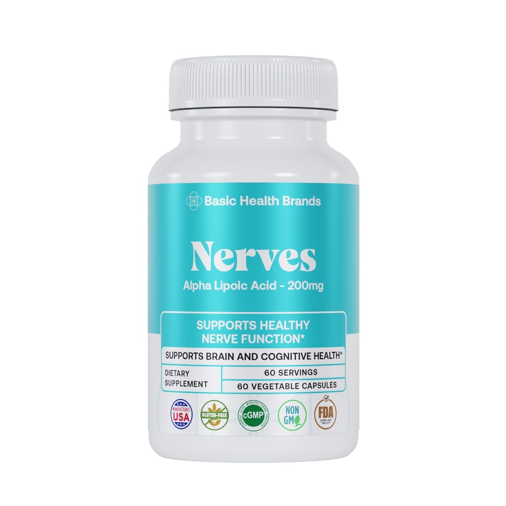 Grundläggande varumärken Nerves Alpha Lipoic Acid, 200 mg, Neuron Function (Pack of 1)