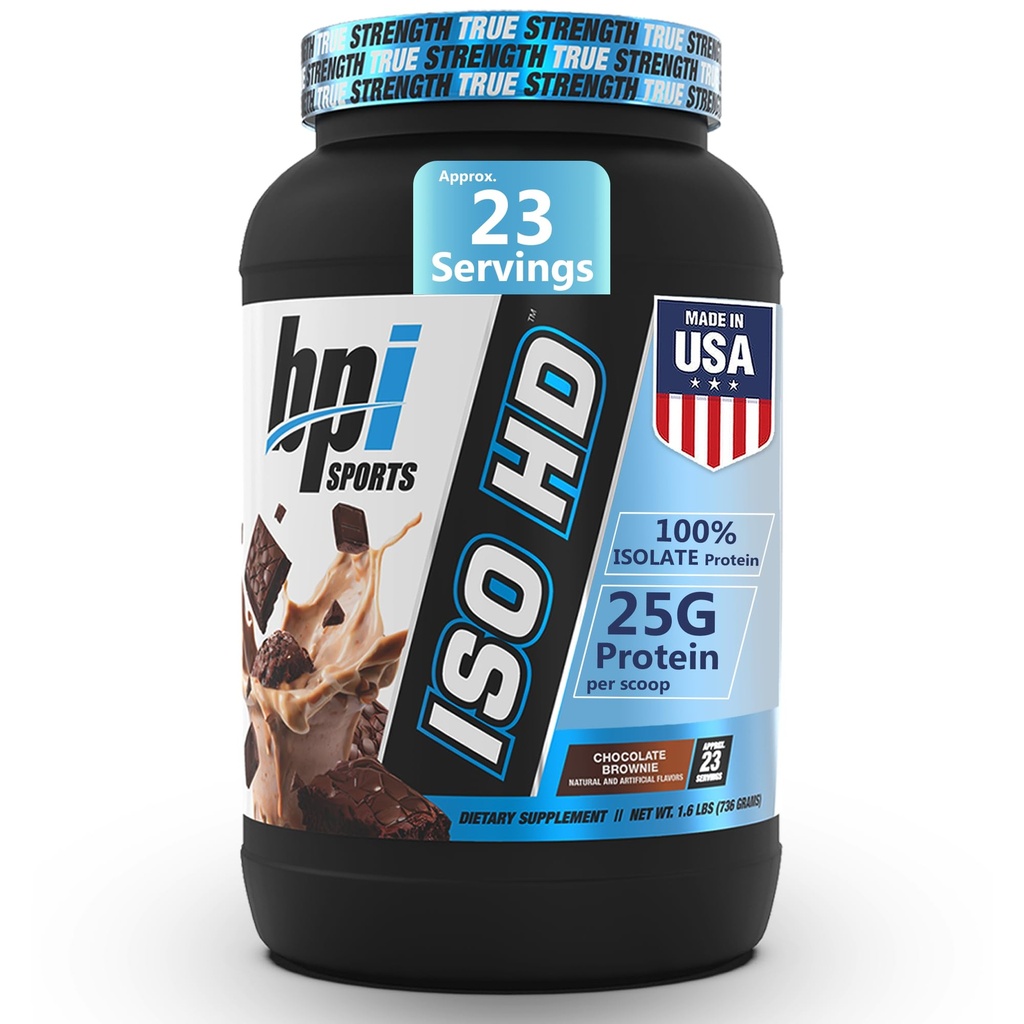 BPI Urheilu ISO HD Isolate proteiinijauhe 100% Whey Isolate, Protein Powder for Muscle Gain - Chocolate Brownie - 1.6 Lb - 23 Tarjoukset