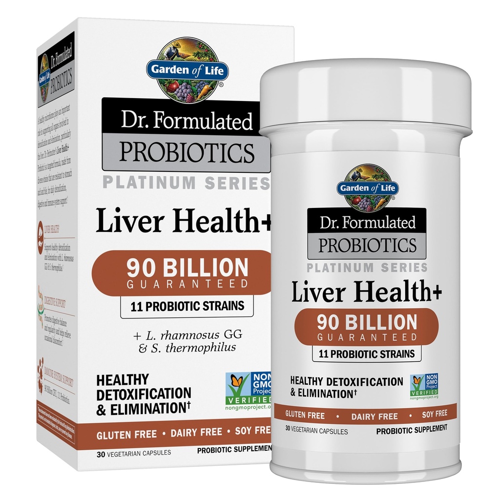 Garden of Life Dr. Formulerad Probiotics Platinum Series Liver Health + 90 miljarder CFU garanterad, en dag probiotisk för hälsosam avgiftning och Elimination Support, Vegan, Gluten Free, 30 kapslar