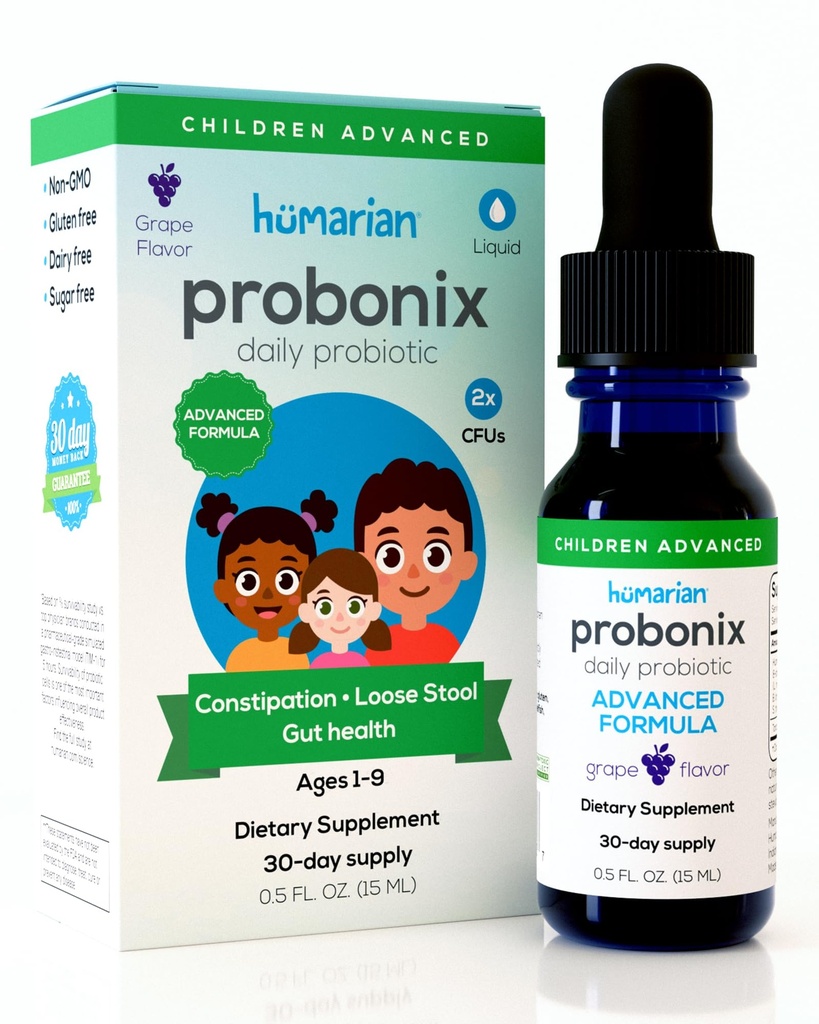 Humarian Probonix Advanced Liquid Probiootit lapsille 30 lbs ja ylös - 8-Strain Kids Probiootti drops for Fortify Gut Health, Immuniteetti ja enemmän - 30 päivän toimitus - maukas rypälemaku