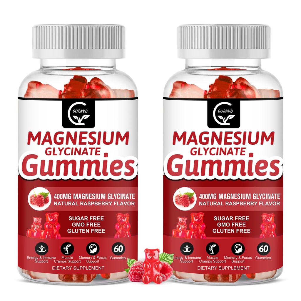 Magnesium Glycinate Gummies 400mg, Mg Potassium Supplement med Chelated Magnesium Malate Complex, Vitamin D, B6 och CoQ10, Stöder för minne, lugn, humör och sömn - 60 greve ( 2)