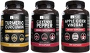 PURE ORIGINAL INGREDIENTS Cayenne Pepper, gurkmeja Curcumin, Apple Cider Vinegar Bundle (365 kapslar)
