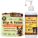 Natural Dog Company Koira Vitality Koira Vitamiinit ja lisäravinteet Bundle, Sisältää (1) Hip and Joint Chews Supplement-90 kpl Cosequin koirille, (1) Ultra Omega Fish Oil 16 Oz Omega 3 Fish Oil koirille