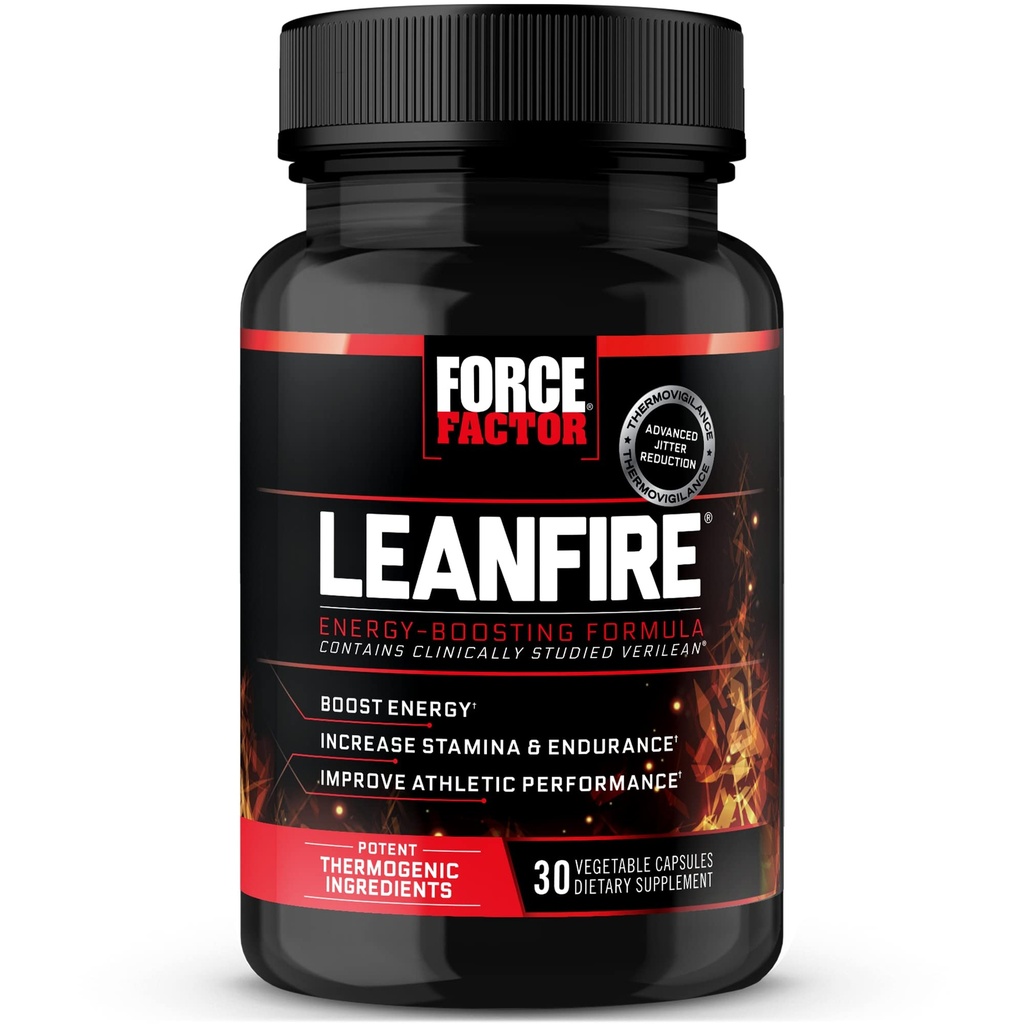 Force Factor LeanFire Pre Workout Energy Pills med grönt te extrakt och koffein för att öka energi, bygga mager muskel, svart, 30 greve av 1), paket kan variera