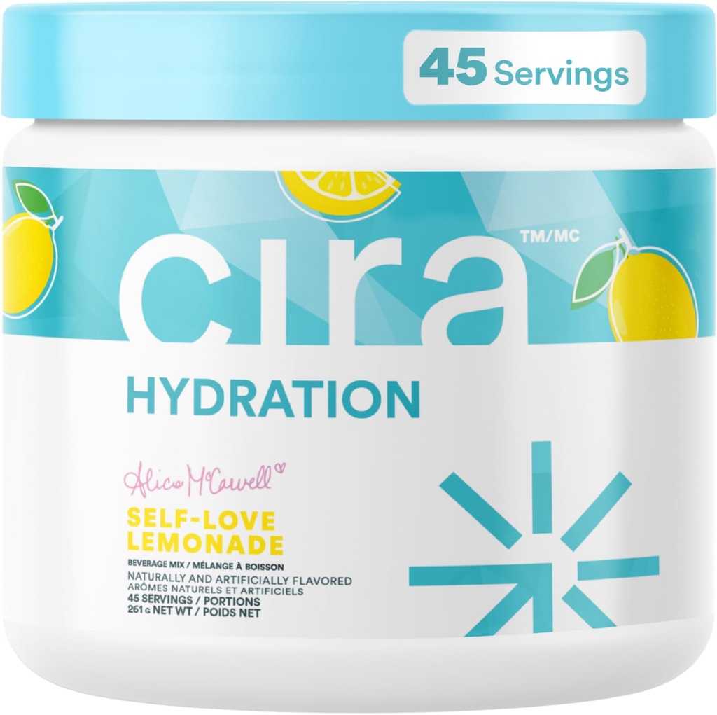 Cira Hydration Powder x Alicia McCarvell's Electrolyte Drink Mix med Himalayan Salt för Dehydration Relief and Recovery - Self Love Lemonade, 45 Servings