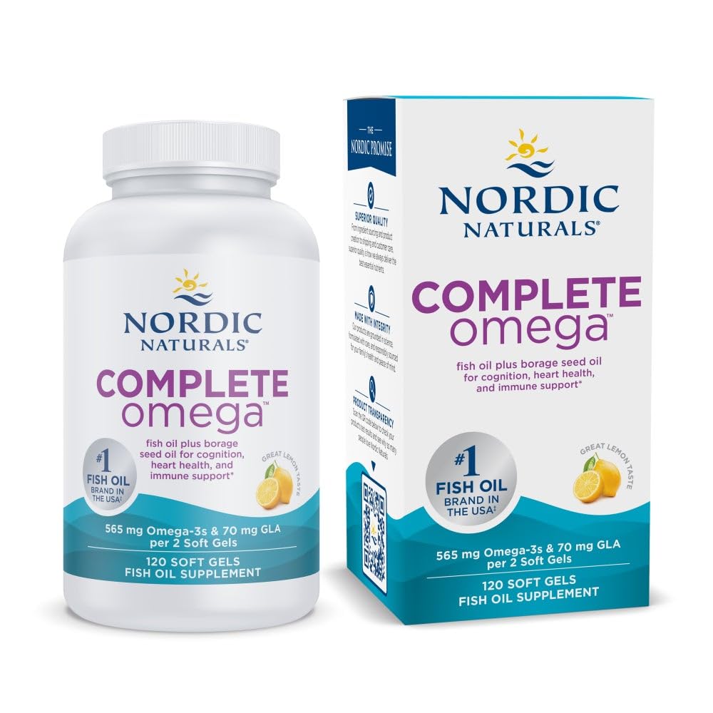 Nordic Naturals Complete Omega, Lemon Flavor - 120 Soft Gels - 565 mg Omega-3 - EPA & DHA med adderad GLA - Hälsosam hud, kognition, positivt humör - Icke-GMO - 60 portioner