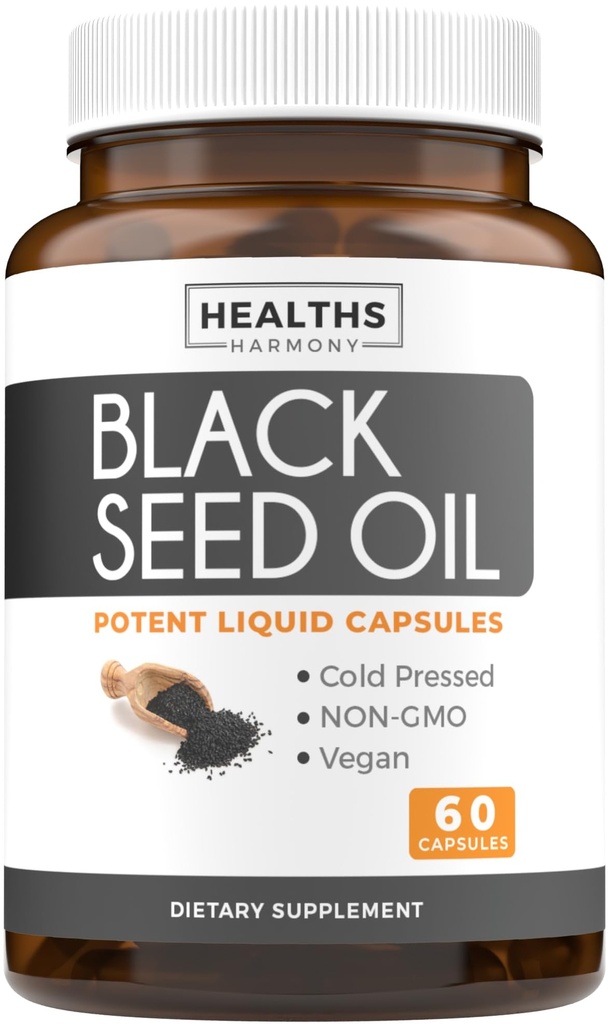 Black Seed Oil - 60 Softgel Kapselit (Non-GMO & Vegan) Premium Kylmäpaineinen Nigella Sativa tuottaa puhdasta mustaa Cumin Seed Oil kanssa E-vitamiini - 500 mg Each, 1000 mg per 2 kapseli Serving