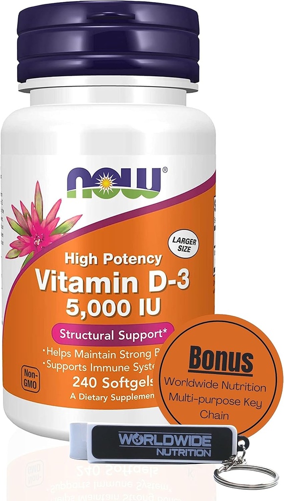 Worldwide Nutrition Supplements Vitamin D3 5000 IE Softgels - High Potency Formel för strukturellt stöd D 240 Count Vitamin, Organic & Keychain