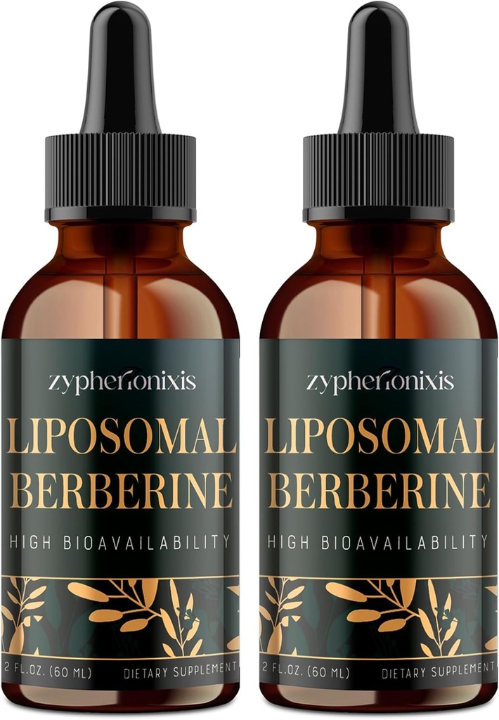 Liposomal Berberine Drops Supplement 3000 mg - High Absorption AMPK-aktivaattori, Organic Berberine HCl Complex Ceylon Cinnamon & Ginger for Immuuni & Digestion (4 fl oz)