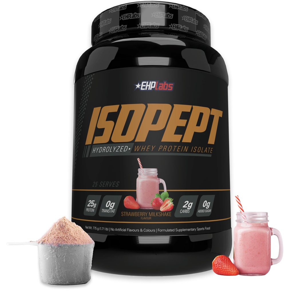 IsoPept Hydrolysed Whey Protein Powder av EHPlabs - 100% Whey Protein Isolate & Hydrolysat, 27g Protein, Non-GMO, Gluten Free, Fast Absorbing, Easy Digesting, 27 Serves (Strawberry Milkshake)