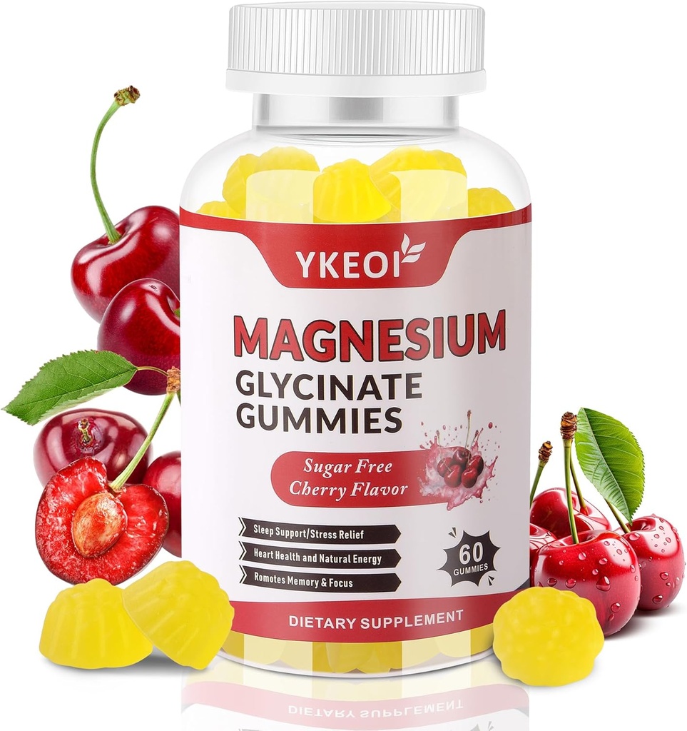 Magnesium Glycinate Gummies 500 Mg, Sokeriton Magnesium Supplement Triple Magnesium Complex Malaatti 400 Mg, Sitraatti 400 Mg Ashwagandha 100 Mg Magnesium täydentää aikuisille - 60 Gummies