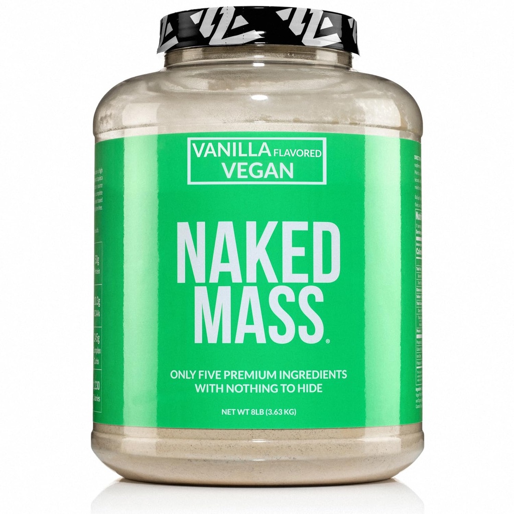 NAKED Vegan Mass - Vanilla Vegan Weight Gainer - 1,230 Kalorit, ei-GMO, Soy & Gluteeniton, Ei Keinotekoisia ainesosia - 8LB Bulk - 11 Tarjoukset