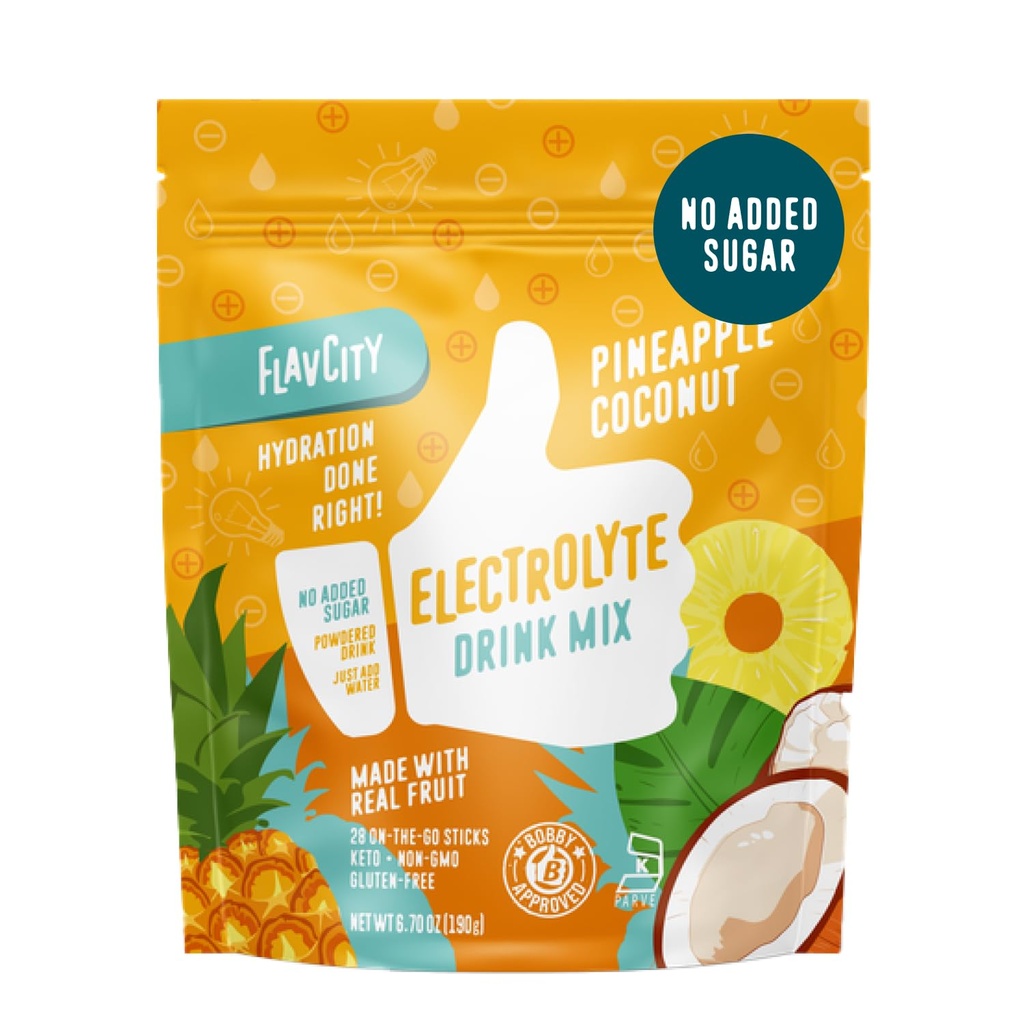 FlavCity Ananas Coconut Electrolytes Powder Packets - 28 Hydration Packets - Ei lisättyä sokeria - Hydraation jauhe Real Fruit & jalostamaton meri suola - Keto & Gluteeniton (28 Stick Packs)