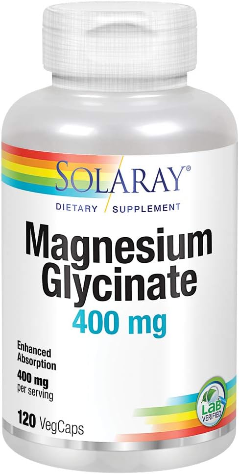 Solaray Magnesium Glycinate 400 mg | Hälsosam avkoppling, ben och kardiovaskulärt stöd (120 CT, 30 portioner)