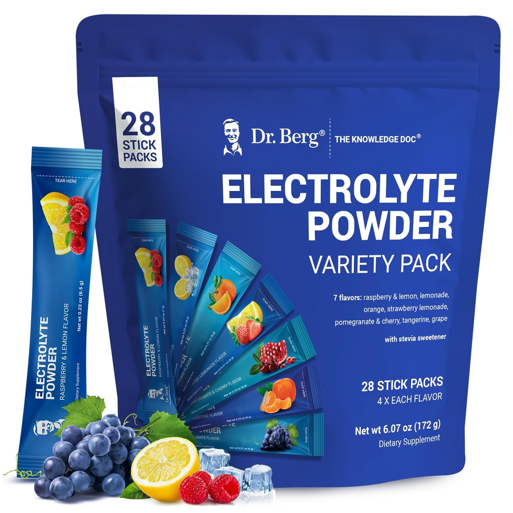 Dr Berg Sugar Free Electrolyte Powder Packets (Variety Pack) - Daily Electrolyte Drink Mix - 28 Total Hydration Pouches Sugar Free - Keto Electrolytes Powder Packets No Sugar - 7 Delicious Flavors