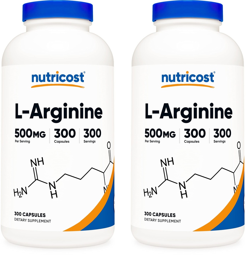 Nutricost L-arginiini 500 mg, 300 kapselia (2 pulloa)