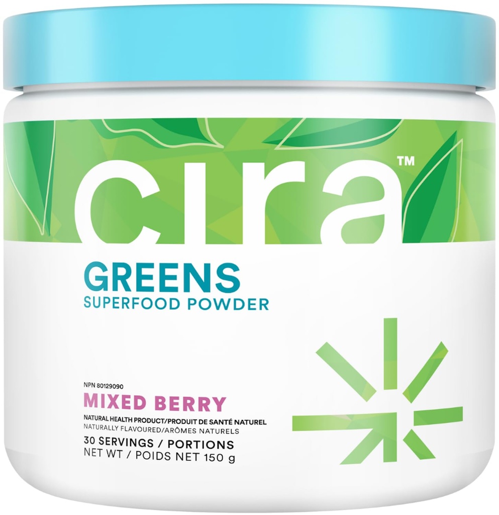 Cira Daily Greens - Luonnollisesti makeutettu, Organic Spirulina Superfood Powder Premium, Antioksidantti-Rich ainesosat debloating, Digestio, & Energia - Mixed Berry, 30 Tarjoilut