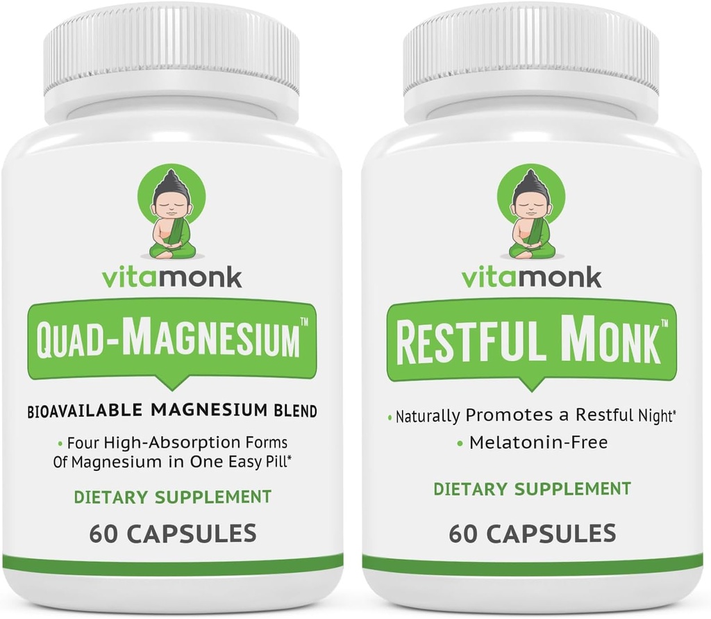 Lepotila & rentoutuminen Bundle: VitaMonk Melatoniinivapaa uniapu + Quad Magnesium Blend