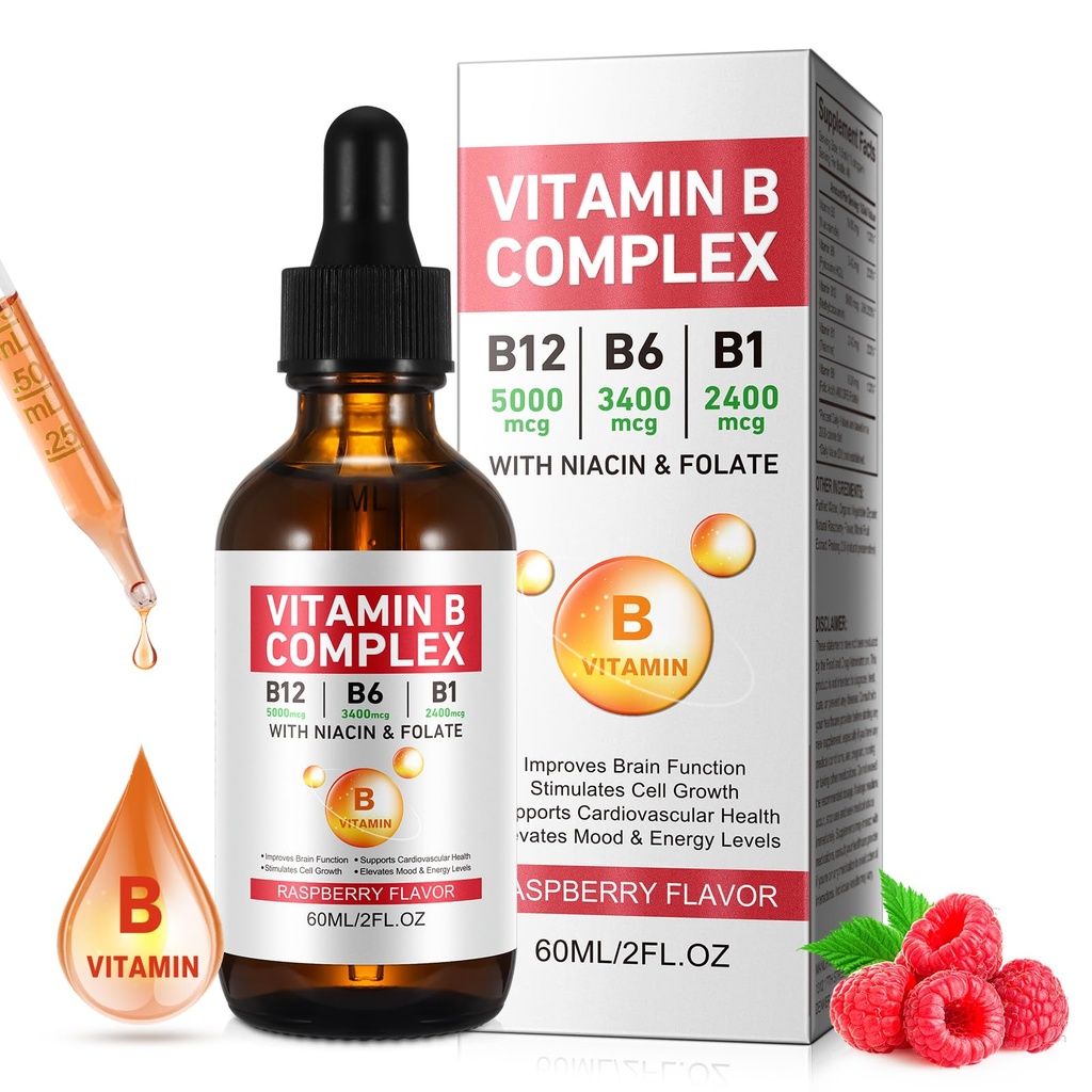 B-vitamiinia, B12-vitamiinia, B12-vitamiinia nestemäisiä tippoja B12 Metyylikobalamiini B1 tiamiini B6 pyridoksiini Folic 