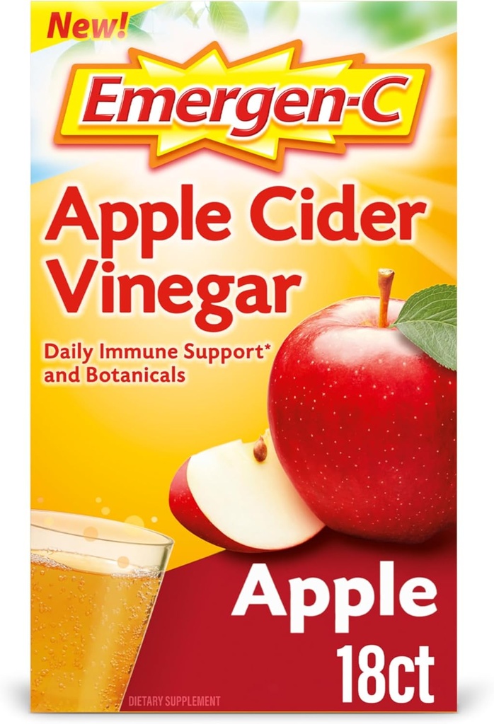 Emergen-C Apple Cider Vinegar Vitamin C Fizzy Drink Mix, Kosttillskott för immunstöd, Apple - 18 Count
