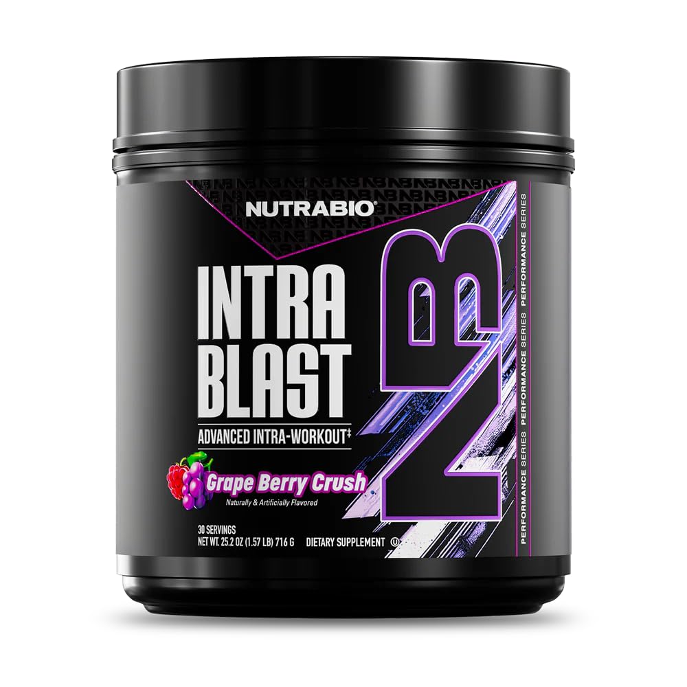 NutraBio Intra Blast Bcaa Powder Aminohappolisä, Elektrolyytti ja nesteytys Blend, Intra, Pre harjoitus ja lihasten Recovery, 20g Eaa Aminohapot jauhe, 5g Glutamiini- Rypälemarjamurska, 30 tarjoilu